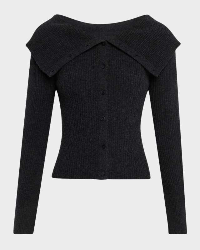 Ribbed Wool-Cashmere Foldover Cardigan